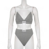 Grey coloured bra and brief set from brand Lace & Play. Comfortable to wear and very stylish and modern design.